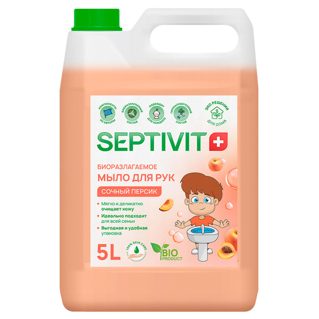 фото Жидкое мыло для рук сочный персик septivit premium 5л