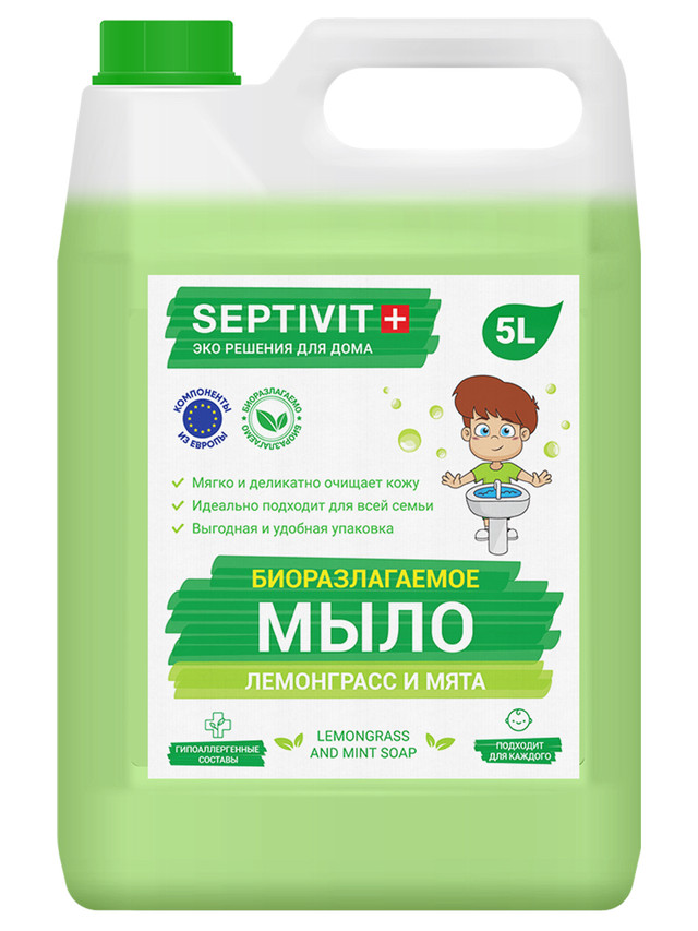 фото Жидкое мыло для рук лемонграсс и мята septivit premium 5л