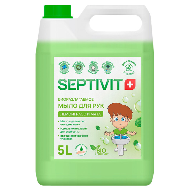 Жидкое мыло для рук Лемонграсс и мята Septivit Premium 5л