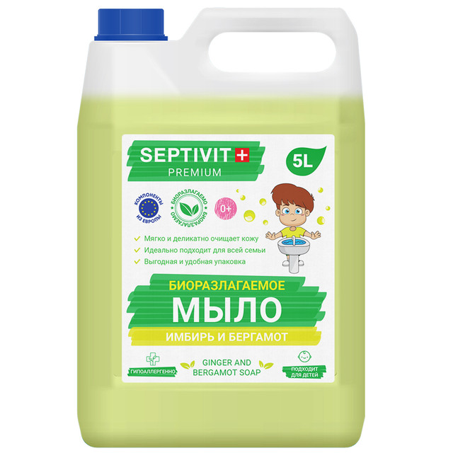 фото Жидкое мыло для рук имбирь и бергамот septivit premium 5л