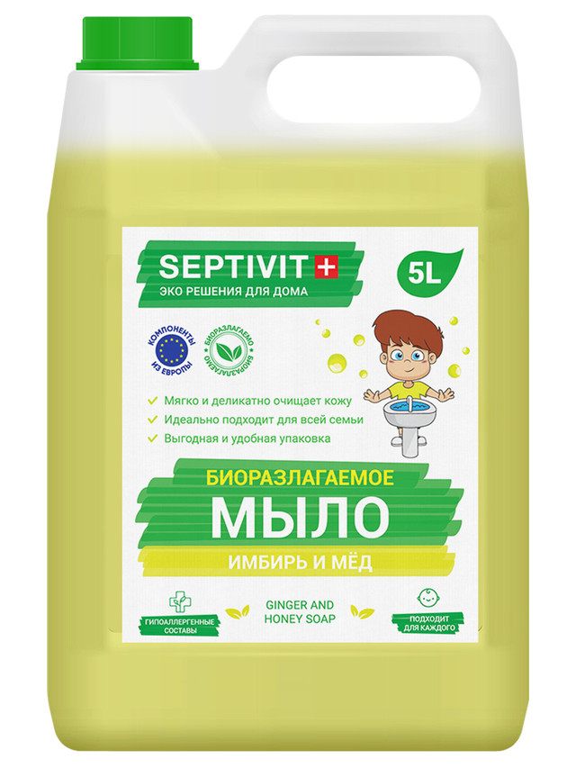 фото Жидкое мыло для рук имбирь и мед septivit premium 5л