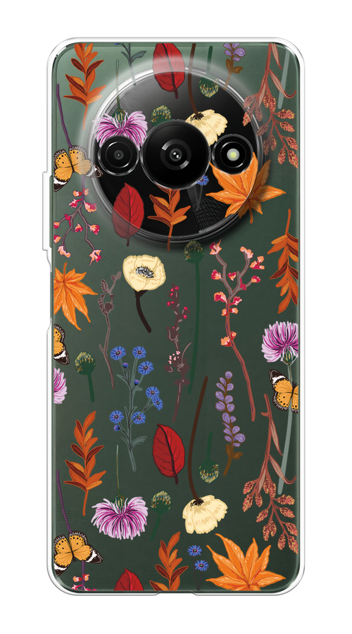

Чехол на Redmi A3 "Orange Purple flowers", Оранжевый;красный;розовый;желтый;прозрачный, 321250-1
