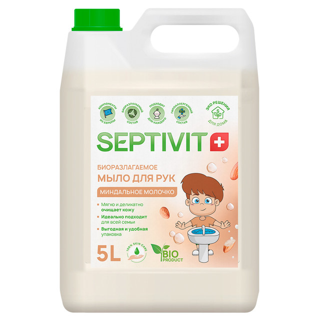 фото Жидкое мыло для рук миндальное молочко septivit premium 5л