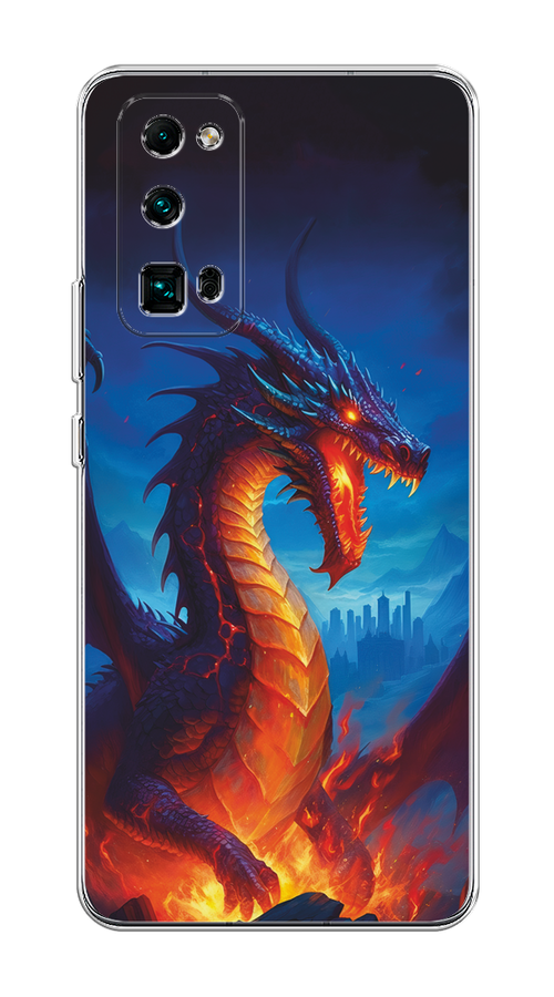 

Чехол на Honor 30 Pro Plus "Дракон над лавой", Оранжевый;коричневый;синий, 612250-1