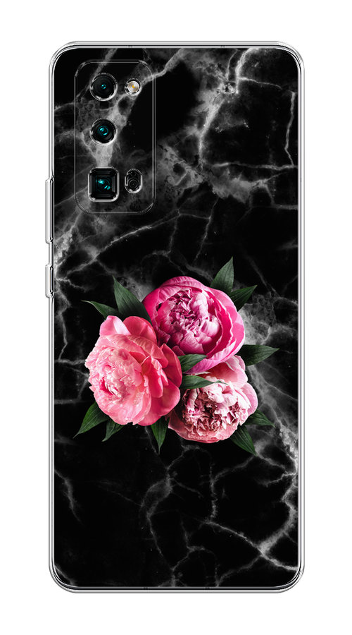 Чехол на Honor 30 Pro Plus "Букет на черном мраморе" 612250-1 черный,  серый,  розовый,  зеленый,  белый