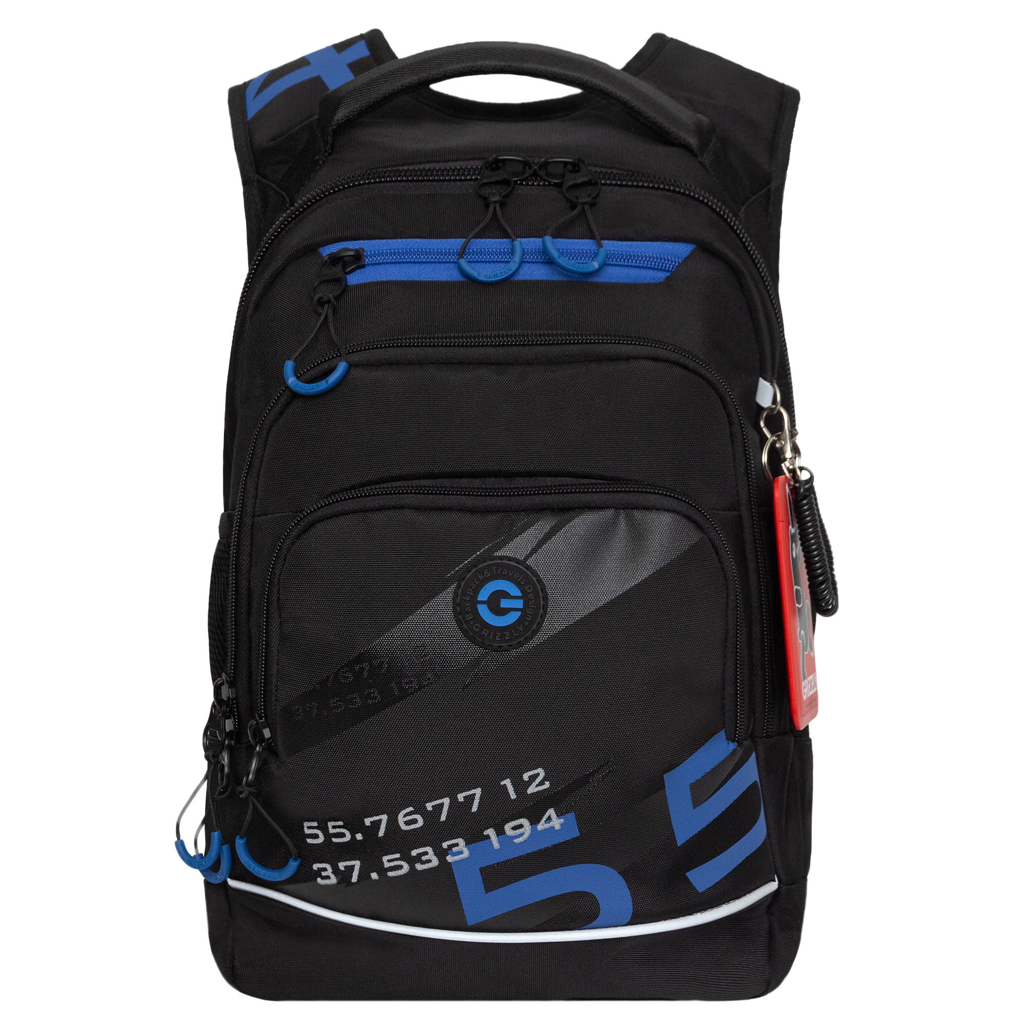 Рюкзак школьный Grizzly с карманом для ноутбука 13, анатомический, черный, синий рюкзак молодежный grizzly rd 440 4 1 с карманом для ноутбука 13 золото
