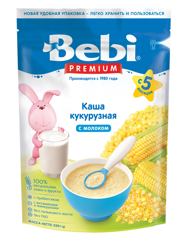 фото Каша молочная bebi premium кукурузная с 5 мес. 200 гр 9 шт. 1020096