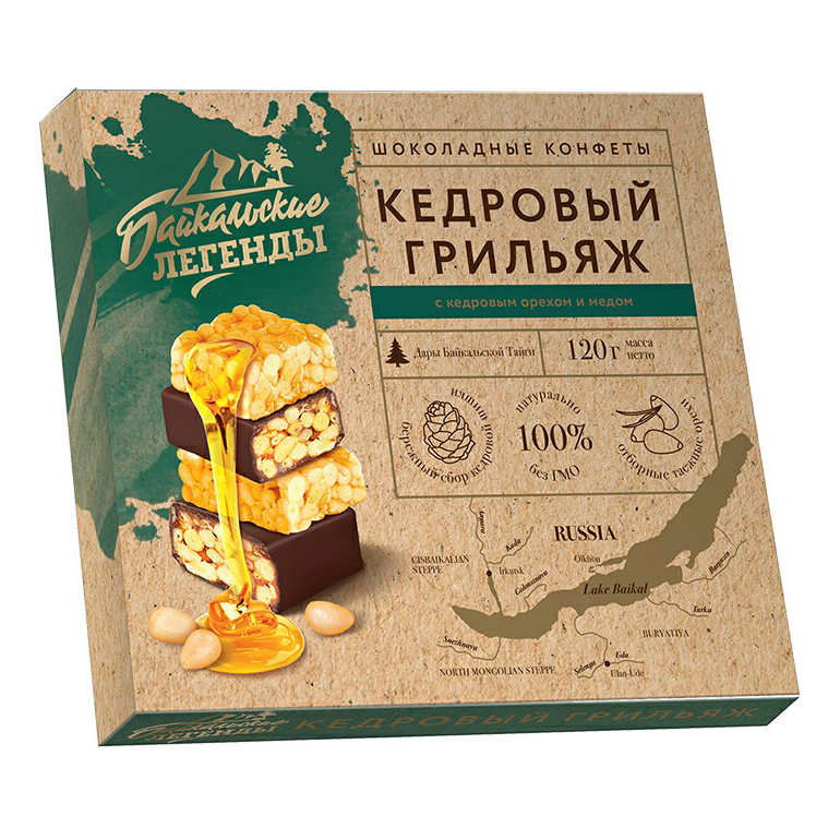 

Шоколадные конфеты Байкальские легенды Кедровый грильяж с кешью 120 г