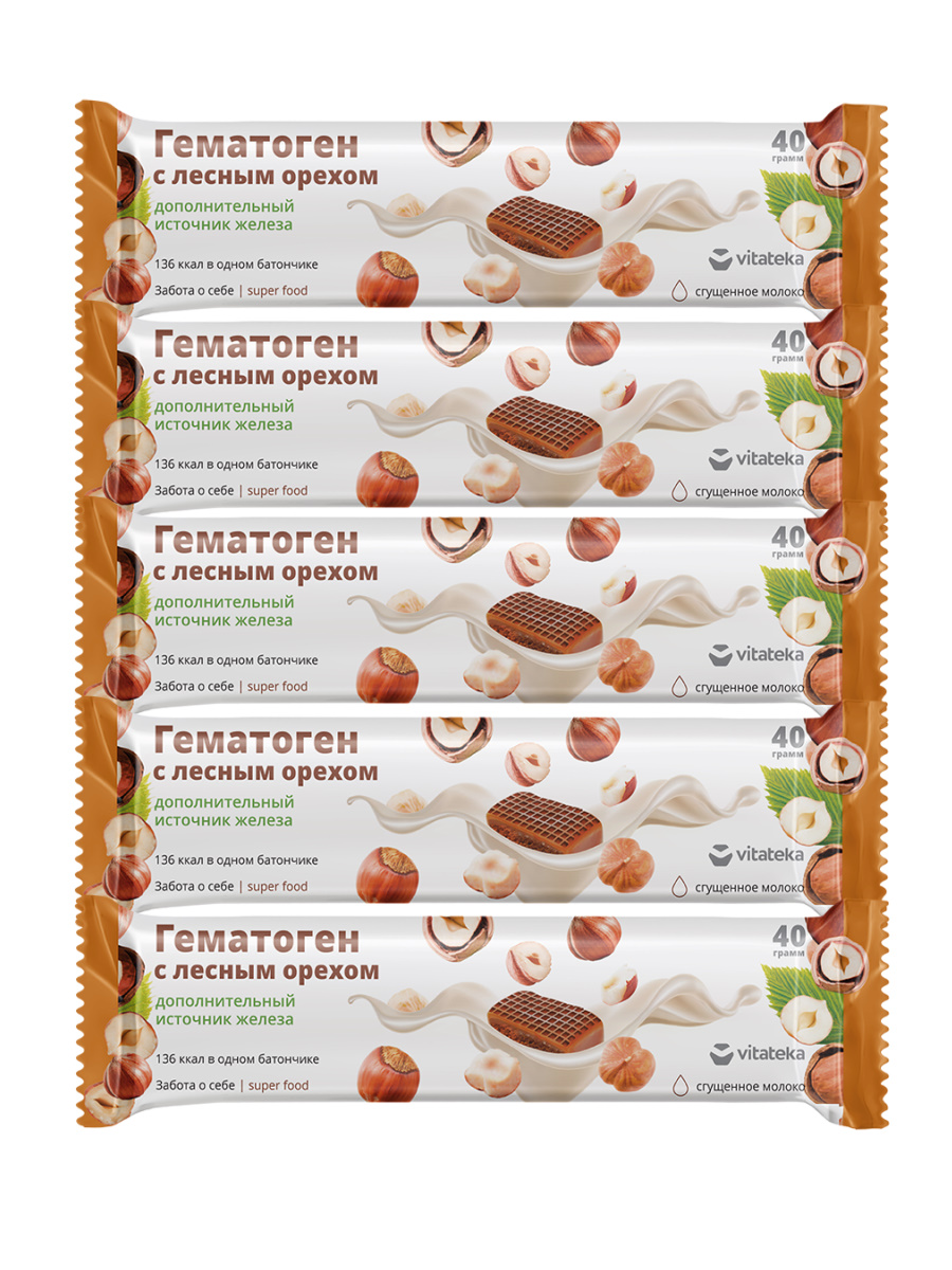

Комплект Гематогена Vitateka с лесным орехом 40 гр, 5 шт
