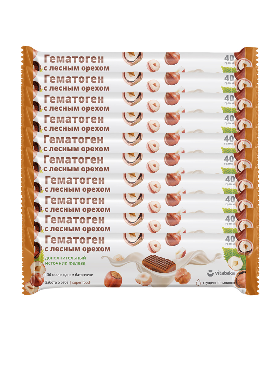 

Комплект Гематогена Vitateka с лесным орехом 40 гр, 10 шт