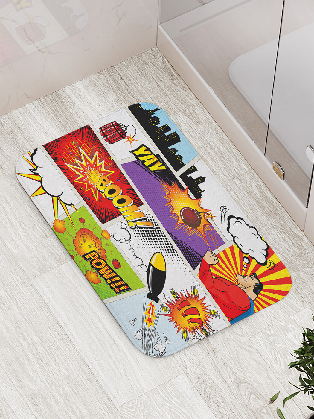 

Коврик противоскользящий JoyArty "Отрывки комикса" для ванной, сауны, бассейна, 77х52 см, Отрывки комикса