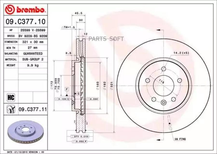 

Тормозной диск brembo комплект 1 шт. 09C37711