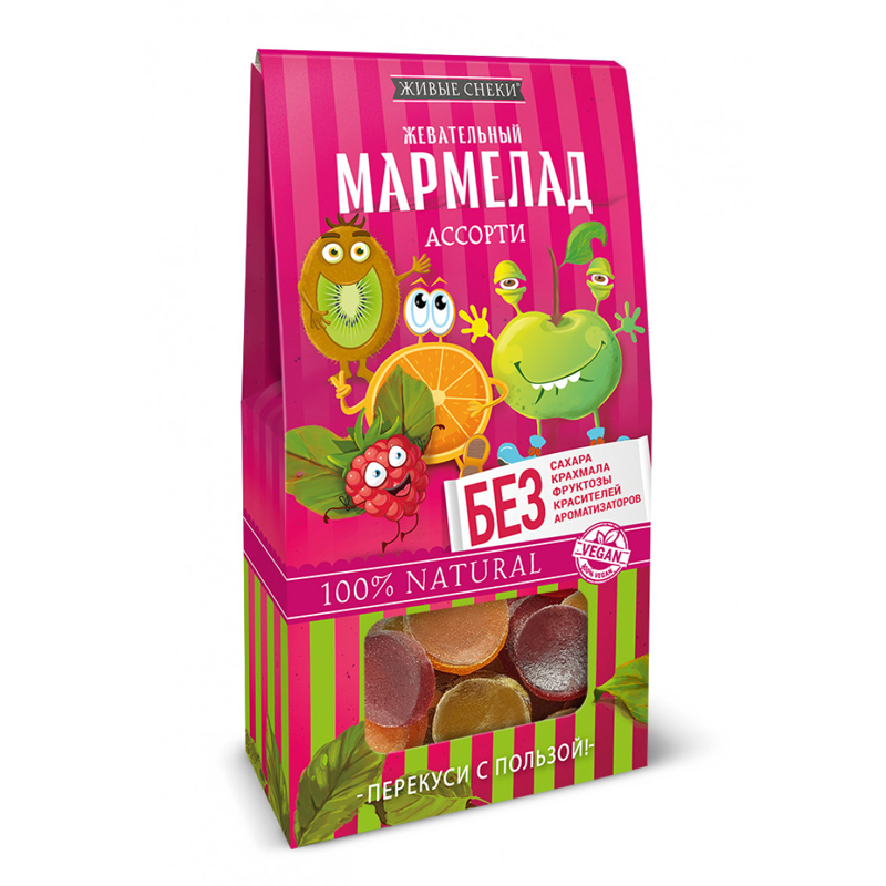 

Мармелад Живые снеки Ассорти, 2 шт по 70 г