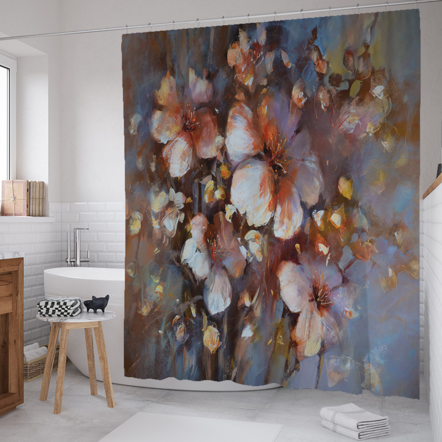 

Штора для ванной JoyArty "Цветущий миндаль" из сатена, 180х200 см с крючками, Синий, Цветущий миндаль