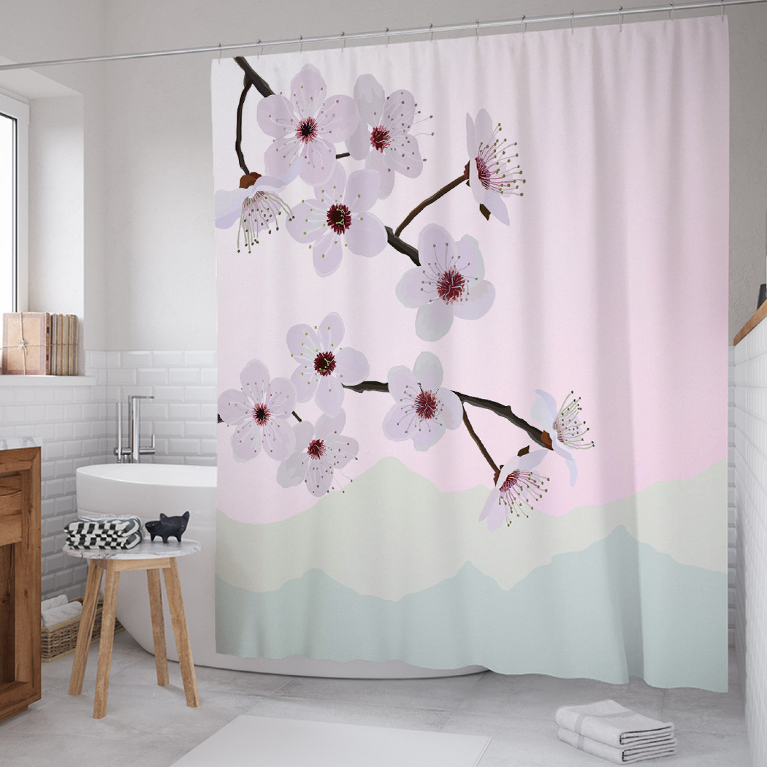 

Штора для ванной JoyArty "Японская ветка" из сатена, 180х200 см с крючками, Розовый, Японская ветка