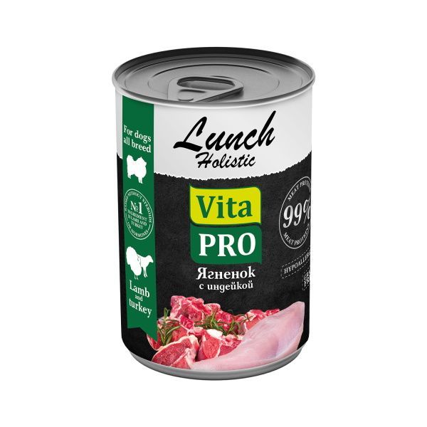 фото Влажный корм для собак vita pro lunch ягненок с индейкой 9 шт по 400 гр vitapro