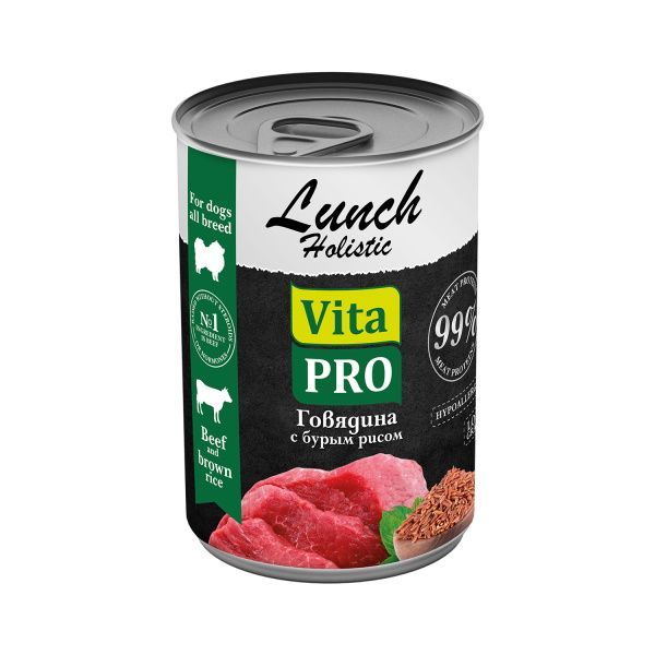 фото Влажный корм для собак vita pro lunch говядина с бурым рисом 9 шт по 400 гр vitapro