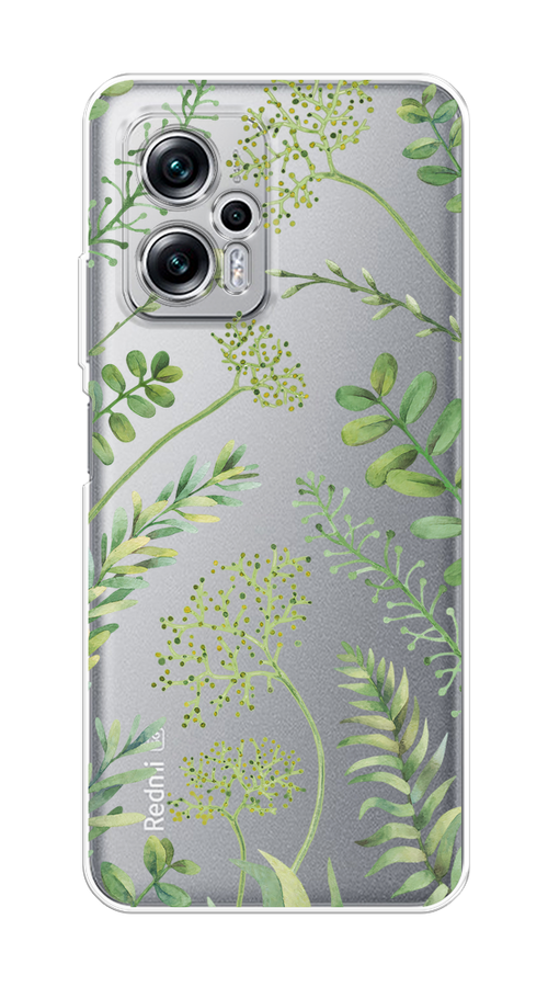 

Чехол на Poco X4 GT, Xiaomi Redmi Note 11T Pro/11T Pro Plus "Green Leaves", Зеленый;прозрачный, 315450-1