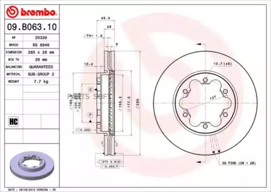 

Тормозной диск brembo комплект 1 шт. 09B06310