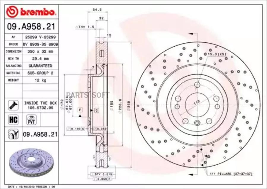 

Тормозной диск brembo комплект 1 шт. 09A95821