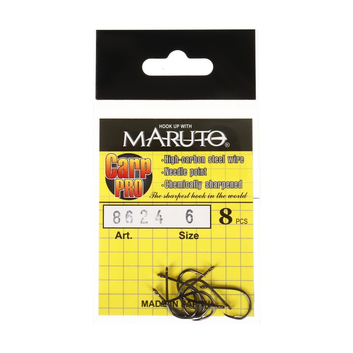 Maruto Крючки карповые Maruto 8624, цвет BN, №6 Carp Pro, 8 шт.