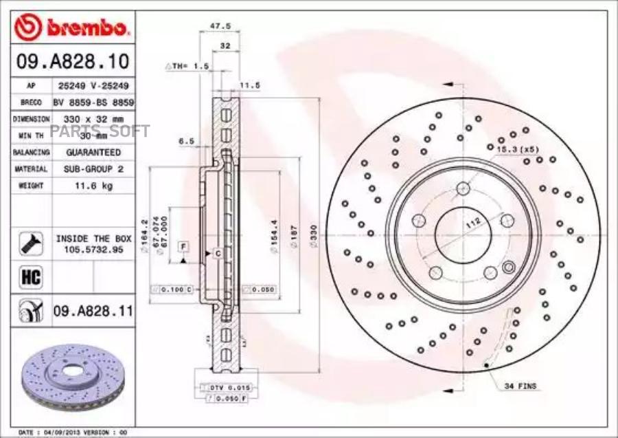 

Тормозной диск brembo комплект 1 шт. 09A82811