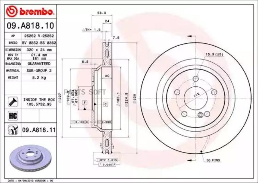 

Тормозной диск brembo комплект 1 шт. 09A81811