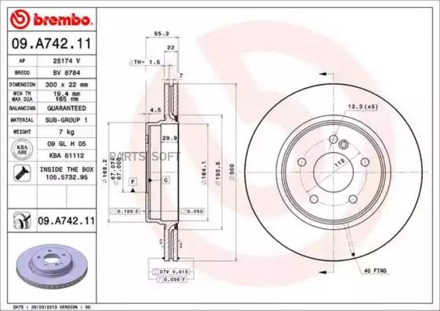 

Тормозной диск brembo комплект 1 шт. 09A74211