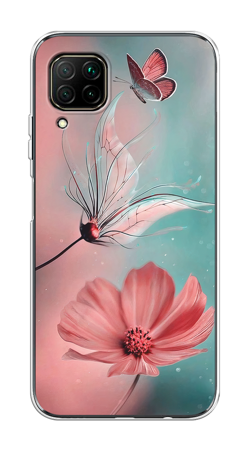

Чехол на Huawei P40 Lite/Nova 6 SE/Nova 7i "Бабочка и цветок", Голубой;розовый, 611650-1