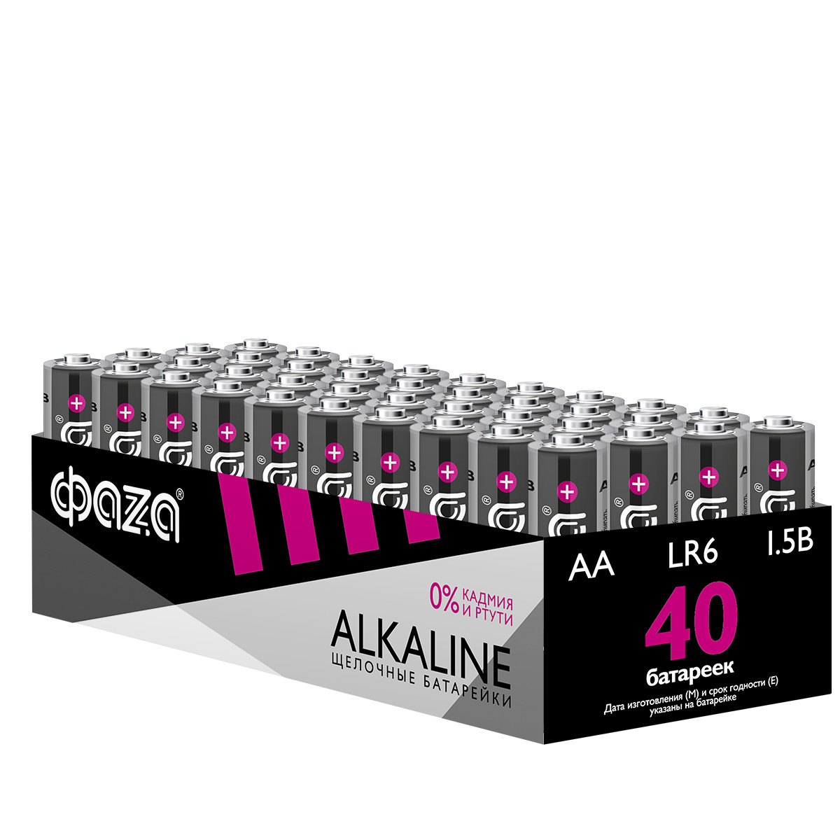 Батарейка ФАZА ALKALINE АА LR6A-P40 40 шт солевые батарейки фаzа