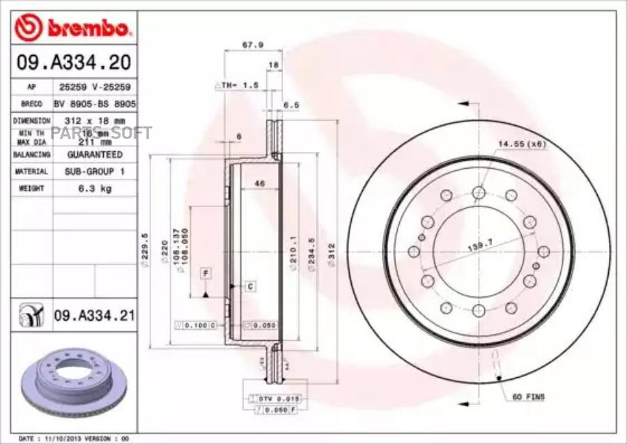 

Тормозной диск brembo комплект 1 шт. 09A33421