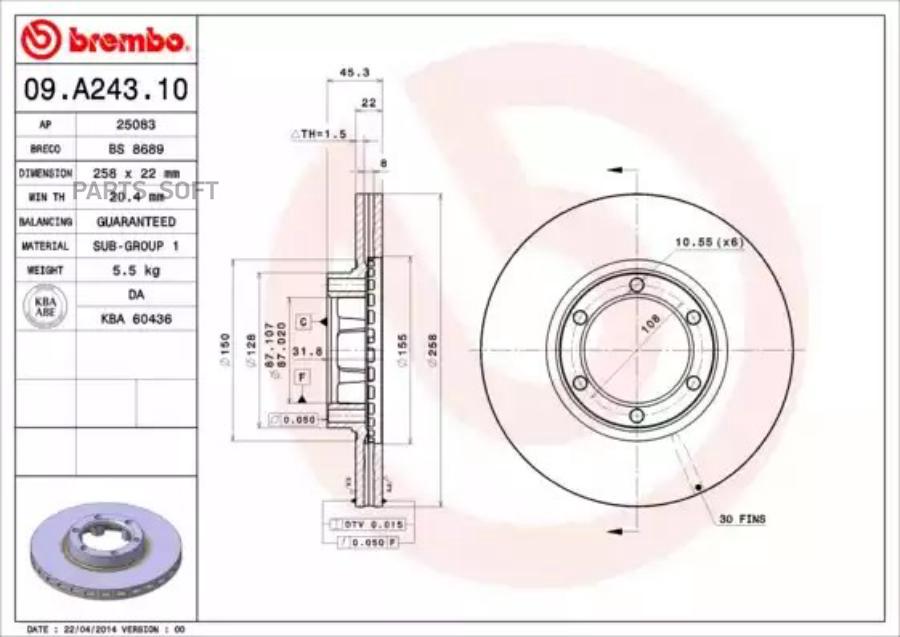 

Тормозной диск brembo комплект 1 шт. 09A24310