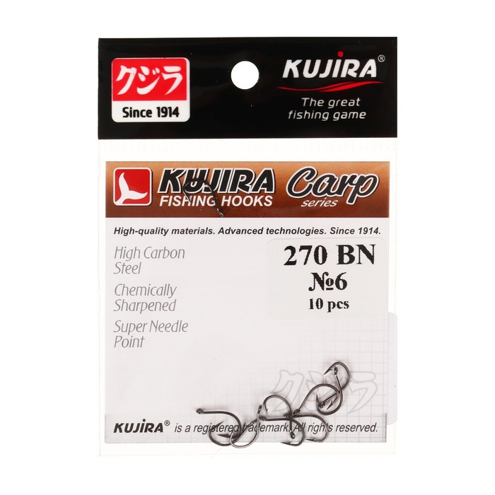 Kujira Крючки карповые Kujira Carp 270, цвет BN, №6, 10 шт.