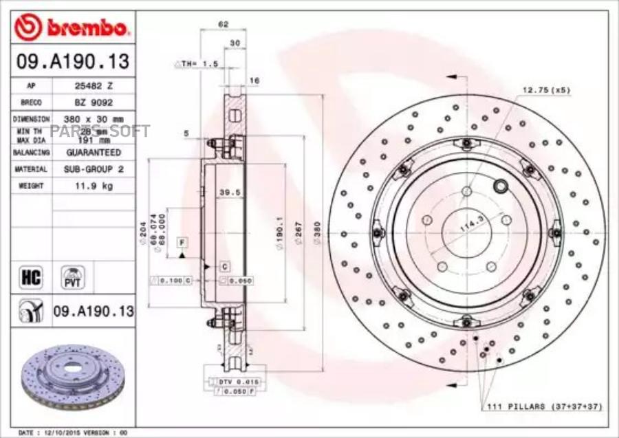 

Тормозной диск brembo комплект 1 шт. 09A19013