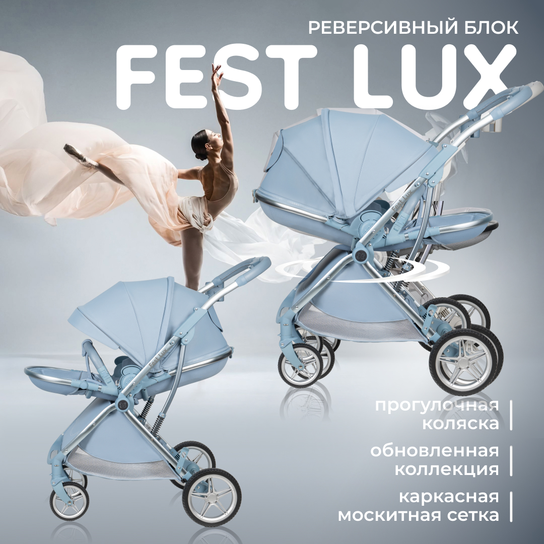 Прогулочная коляска детская Farfello Fest Lux небесно-голубой