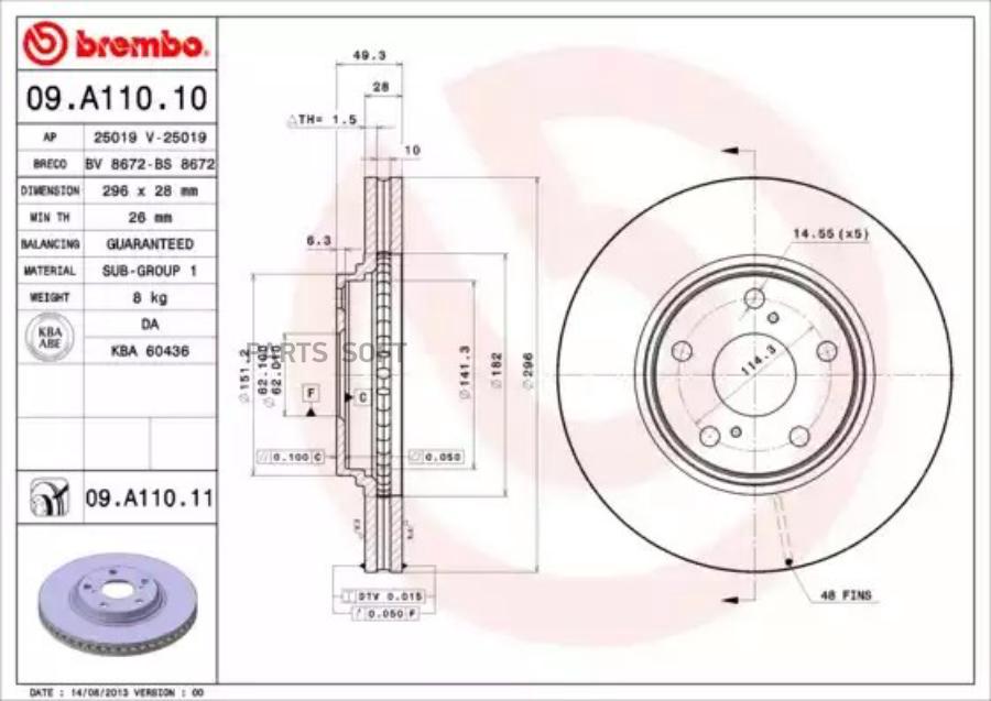 

Тормозной диск brembo комплект 1 шт. 09A11011