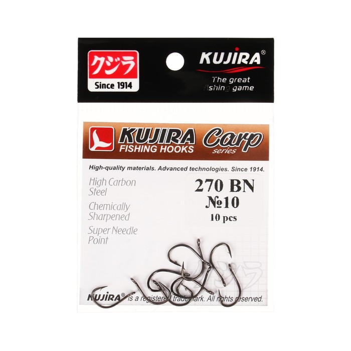 Kujira Крючки карповые Kujira Carp 270 цвет BN 10 10 шт 43400₽