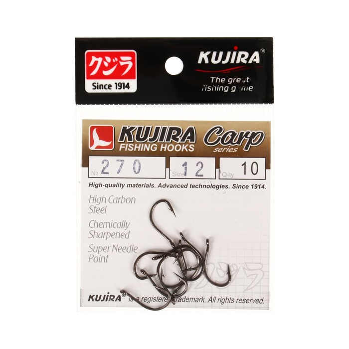 Kujira Крючки карповые Kujira Carp 270, цвет BN, № 12, 10 шт.