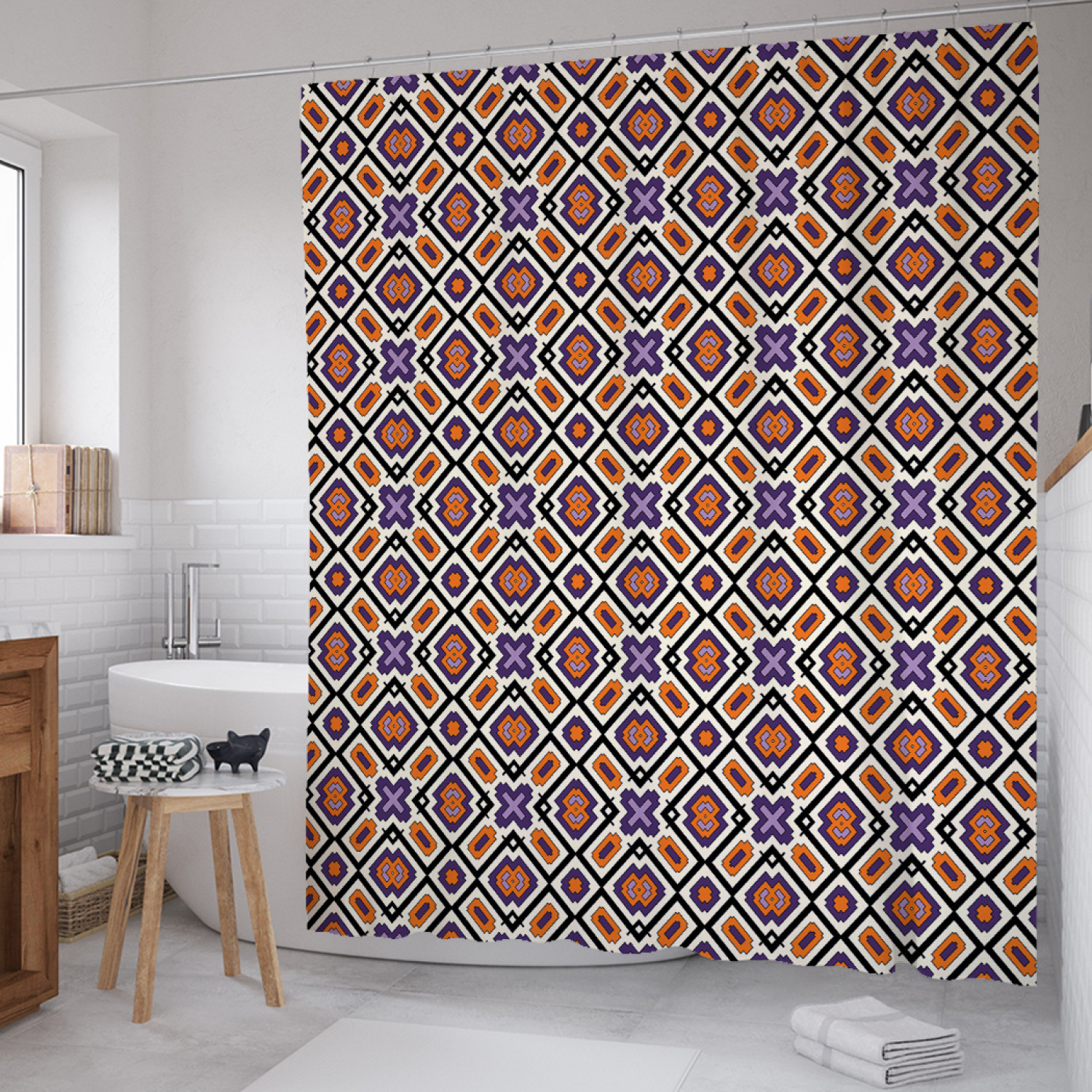 

Штора для ванной JoyArty "Прямые углы в орнаменте" из сатена, 180х200 см с крючками, Красный, Прямые углы в орнаменте