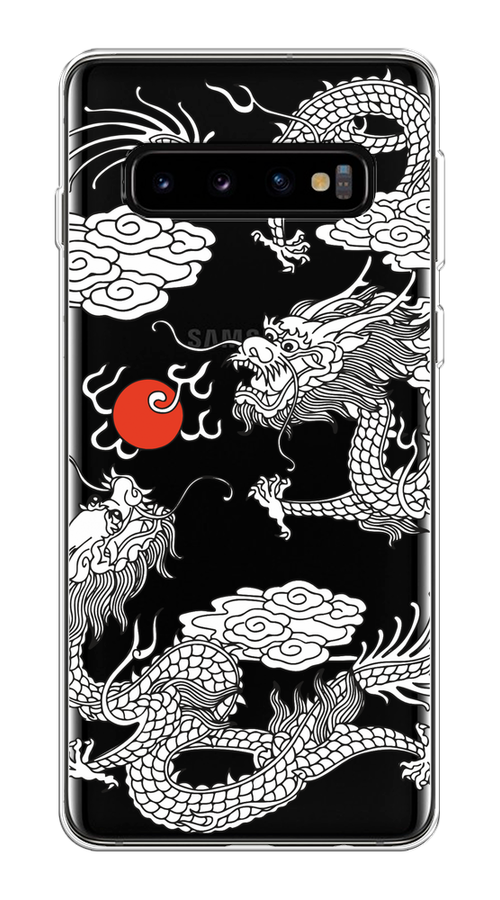 

Чехол на Samsung Galaxy S10 Plus "Драконы с ножом", Прозрачный;черный;белый, 27150-1
