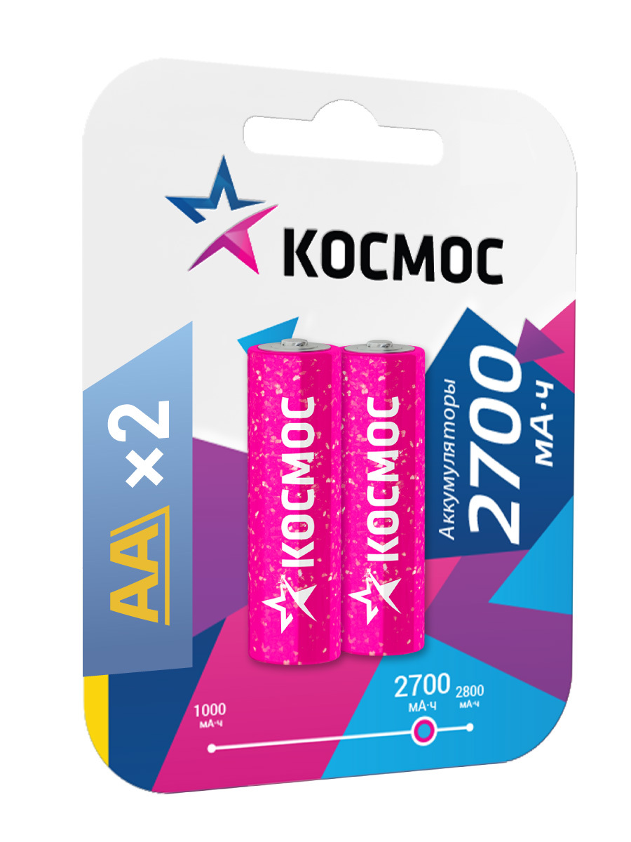 

Аккумуляторные батарейки Космос AA (HR6) 2700 mAh, 2 шт.