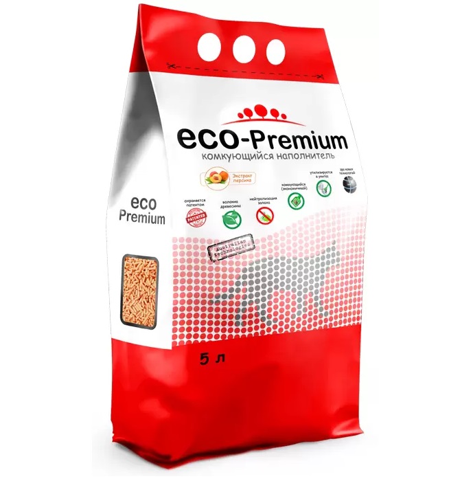 Комкующийся наполнитель ECO Premium Персик древесный, 1,9 кг, 5 л