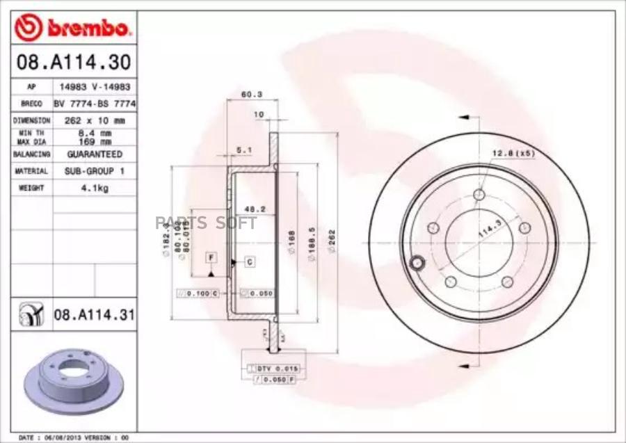 

Тормозной диск brembo комплект 1 шт. 08A11431