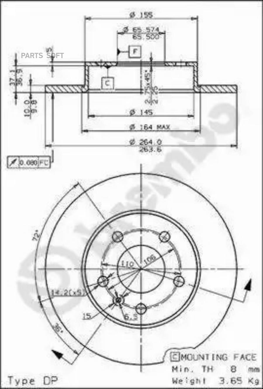 

Тормозной диск brembo комплект 1 шт. 08762775