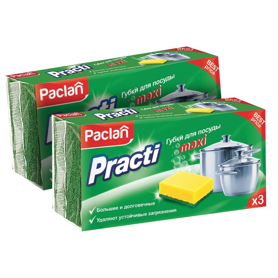 фото Комплект paclan practi maxi губки для посуды 3 шт/упак. х 2 упак.