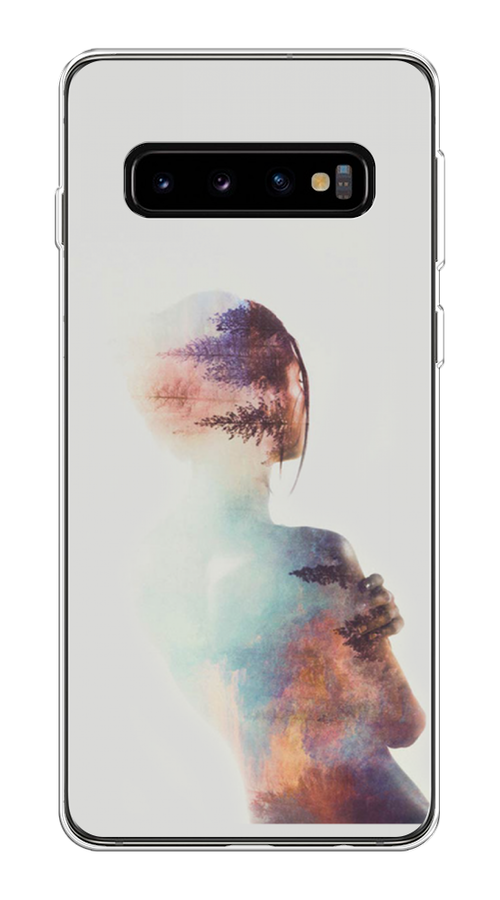 

Чехол на Samsung Galaxy S10 Plus "Девушка-лес", Розовый;голубой;серый, 27150-1
