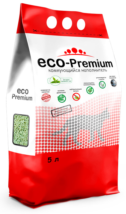 Комкующийся наполнитель ECO Premium Зеленый чай древесный, 1,9 кг, 5 л