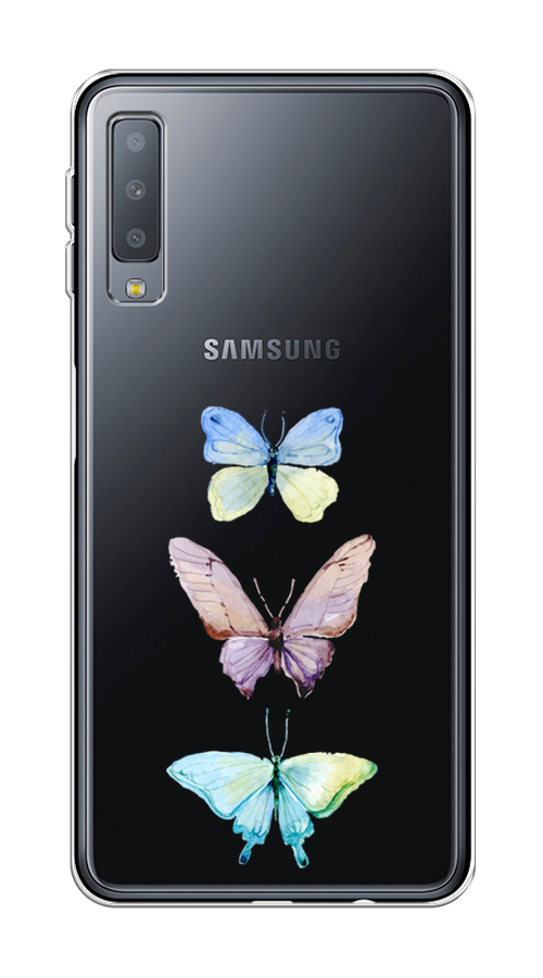 

Чехол на Samsung Galaxy A7 2018 "Акварельные бабочки", Бирюзовый;розовый, 26750-1