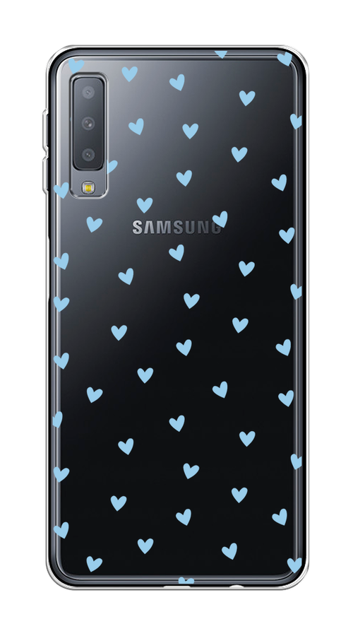 

Чехол на Samsung Galaxy A7 2018 "Голубые сердечки паттерн", Голубой;прозрачный, 26750-1