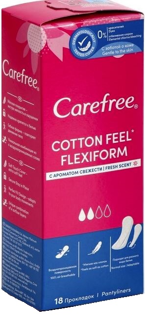 

Прокладки ежедневные Carefree Cotton Feel FlexiForm Fresh 18 шт., Белый, Carefree Прокладки ежедневные Cotton Feel FlexiForm Fresh 18 шт.